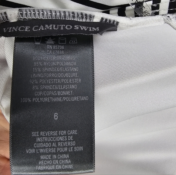 VINCE CAMUTO‎ SWIM One-Piece Off Shoulders Bathing Suit Striped Black White Sz 6 - Picture 13 of 16
